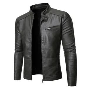 kf H88e49836c5f541528b1b493a90122c239 2023 PU Casual Leather Jacket Men Spring Autumn Coat Motorcycle Biker Slim Fit Outwear Male Black