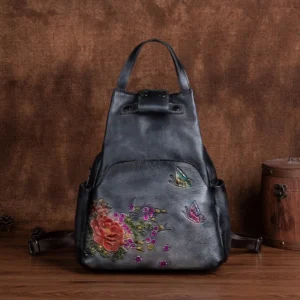 kf S06f8be909e9f44c886f7fcdaa3731462t 2024 New Retro Embossed Backpack Female Women s Genuine Leather Backpack Large Capacity Chinese Style Leather