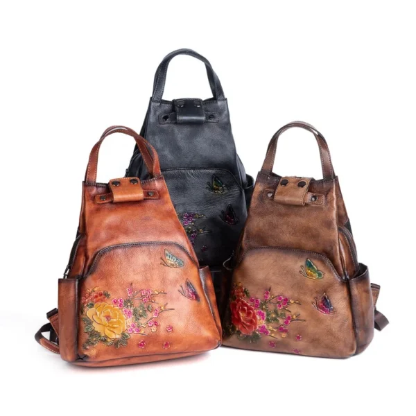 kf S4c01ac189df14e5e8bec57abec35705cp 2024 New Retro Embossed Backpack Female Women s Genuine Leather Backpack Large Capacity Chinese Style Leather