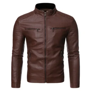 kf S79e35a850a0242d29e24e362df248472J Men s Jacket solid Colors leather jackets male Stand Collar Motor Slim Multi Pockets jackets male