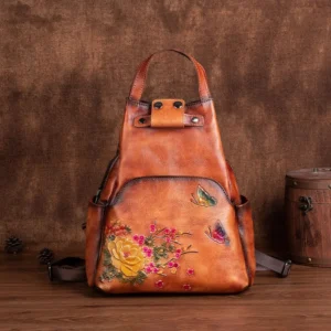 kf Saba518ecafad432197f1ae2c2c729c00d 2024 New Retro Embossed Backpack Female Women s Genuine Leather Backpack Large Capacity Chinese Style Leather