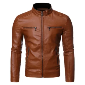 kf Sdb869dcb889849a58c9ac4fdc296c931V Men s Jacket solid Colors leather jackets male Stand Collar Motor Slim Multi Pockets jackets male