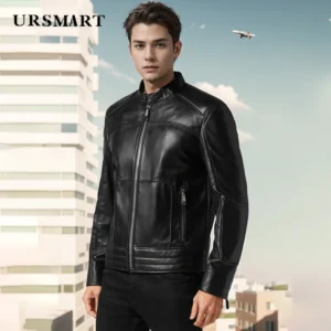 kf Sea97a2db97da4ac3bbfcb672806c4021y Classic black standing collar genuine leather men s jacket 2024 autumn winter fashion motorcycle custom sheepskin