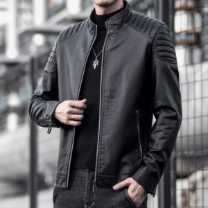 kf Sf451f25ba122444e94a29299d1603c25f Motorcycle PU Leather Jacket Men Winter Leahter Jacket Male Stand Collar Casual Windbreaker trendy mens clothing