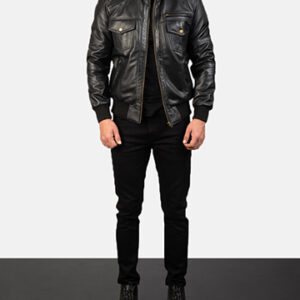 Mens Agent Shadow Black Leather Bomber Jacket 1