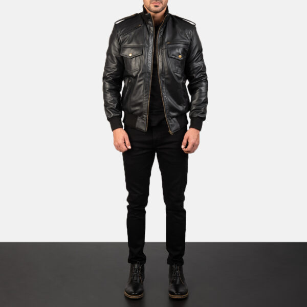 Mens Agent Shadow Black Leather Bomber Jacket 1