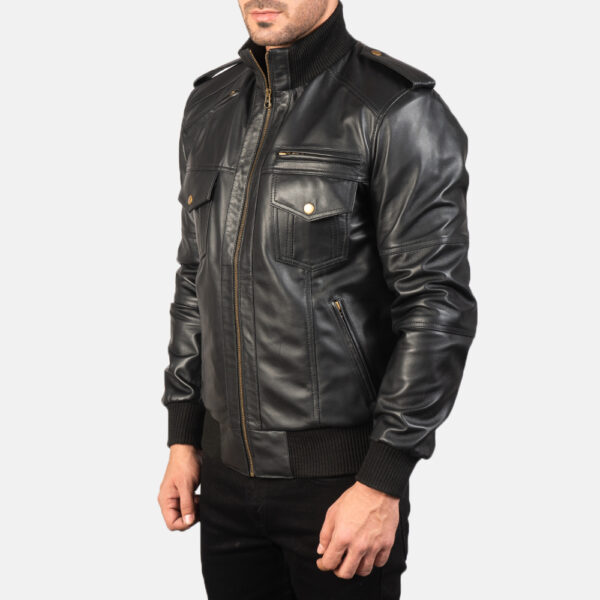 Mens Agent Shadow Black Leather Bomber Jacket 2