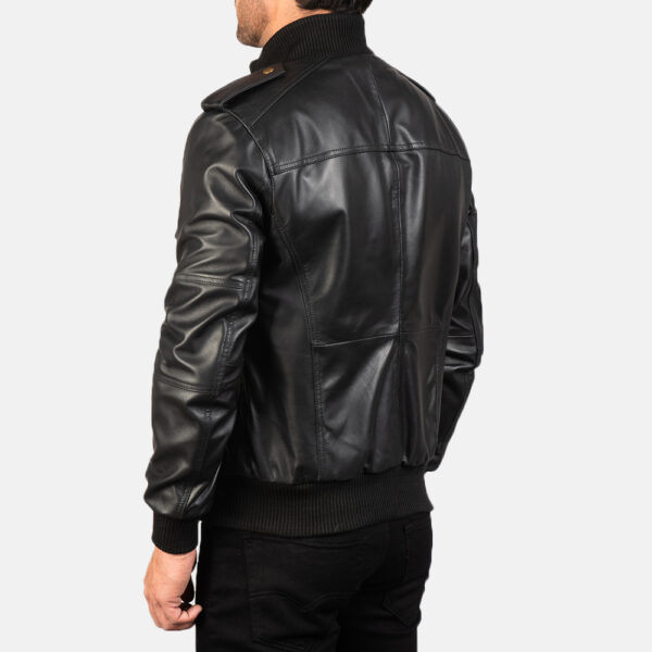 Mens Agent Shadow Black Leather Bomber Jacket 5