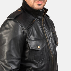 Mens Agent Shadow Black Leather Bomber Jacket 6