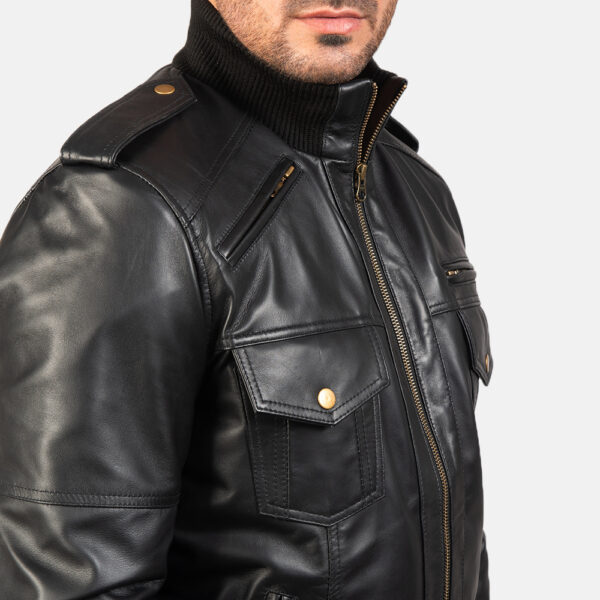 Mens Agent Shadow Black Leather Bomber Jacket 6