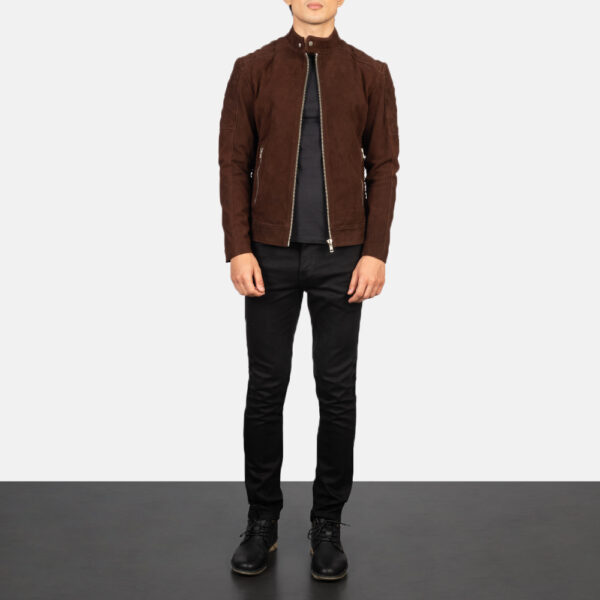 Men's Fernando Quilted Brown Suede Biker Jacket Full Length