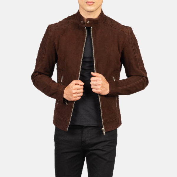 Men's Fernando Quilted Brown Suede Biker Jacket Open Front