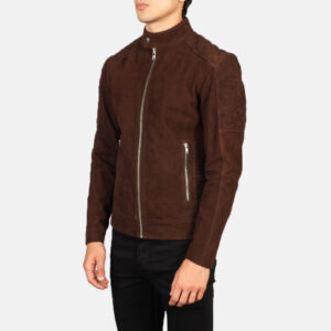 Men's Fernando Quilted Brown Suede Biker Jacket Side Pose