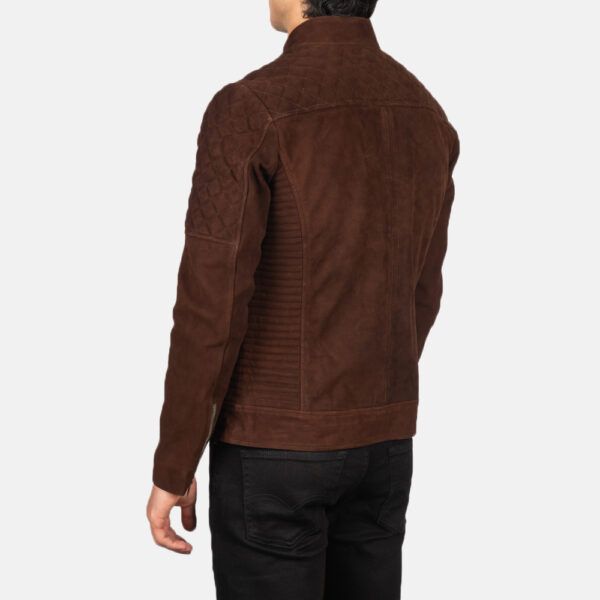 Men's Fernando Quilted Brown Suede Biker Jacket Tilted Back