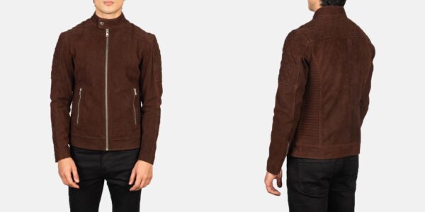 Men's Fernando Quilted Brown Suede Biker Jacket Video Thumbnail