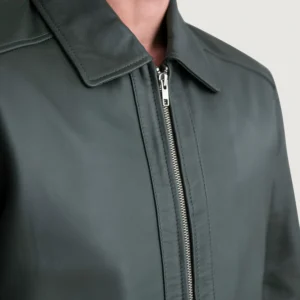 Men's Inferno Green Leather Jacket Close-Up