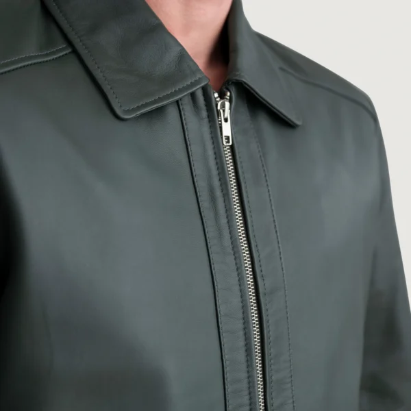 Men's Inferno Green Leather Jacket Close-Up