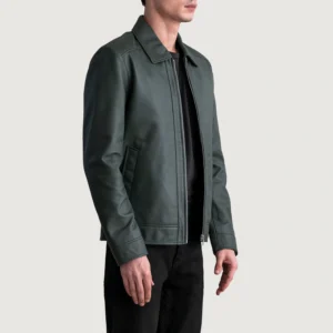 Men's Inferno Green Leather Jacket Side Pose