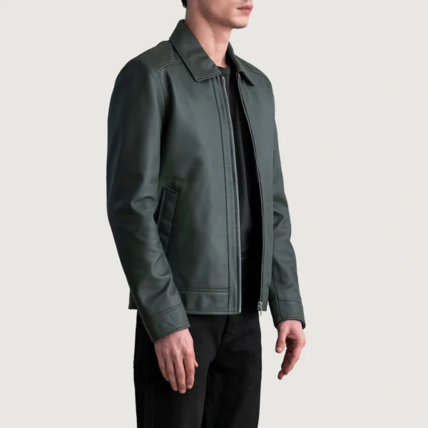 Men's Inferno Green Leather Jacket Side Pose