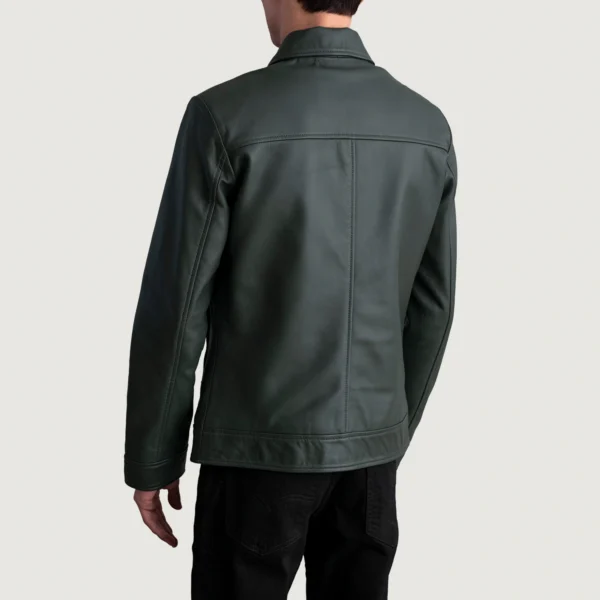 Men's Inferno Green Leather Jacket Tilted Back