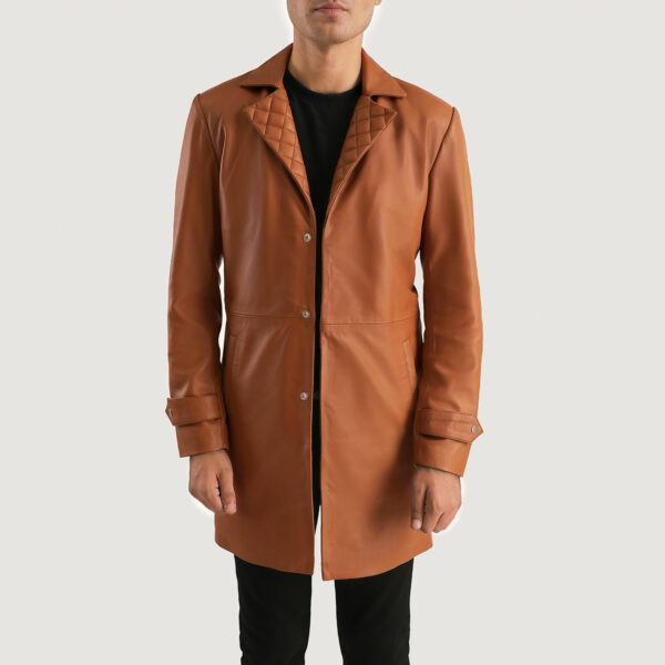 Men's Infinity Tan Brown Leather Coat Open Front