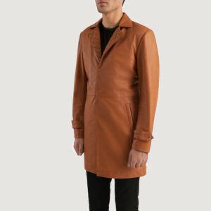 Men's Infinity Tan Brown Leather Coat Side Pose