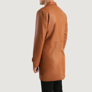 Men's Infinity Tan Brown Leather Coat Tilted Back