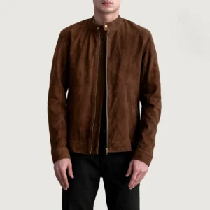 Men's Zen Brown Suede Biker Jacket Open Front