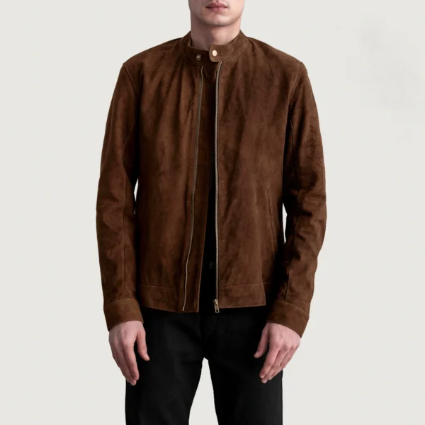 Men's Zen Brown Suede Biker Jacket Open Front