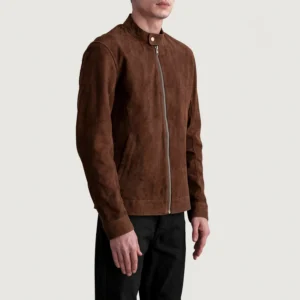 Men's Zen Brown Suede Biker Jacket Side Pose