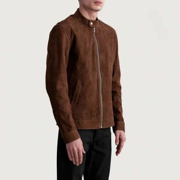 Men's Zen Brown Suede Biker Jacket Side Pose