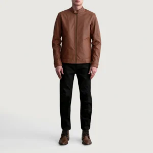 Men's Zen Matte Brown Leather Biker Jacket Full Length