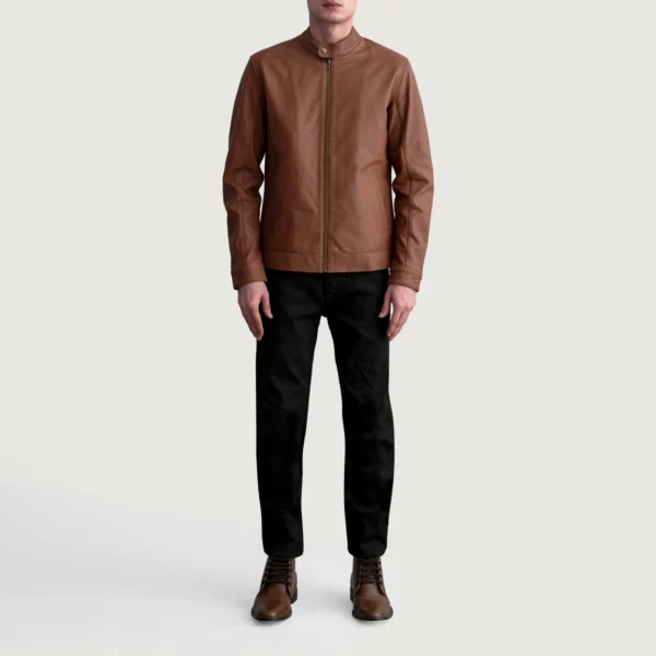 Men's Zen Matte Brown Leather Biker Jacket Full Length