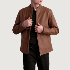 Men's Zen Matte Brown Leather Biker Jacket Open Front