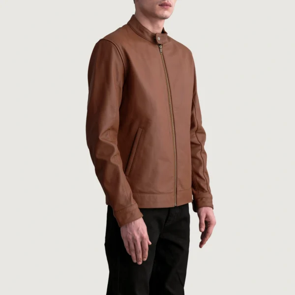 Men's Zen Matte Brown Leather Biker Jacket Side Pose