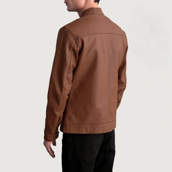 Men's Zen Matte Brown Leather Biker Jacket Tilted Back