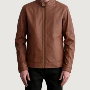 Men's Zen Matte Brown Leather Biker Jacket Video Thumbnail