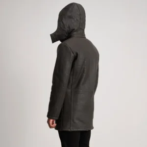 Men's Nolan Tumbled Brown Leather Duffle Coat Tilted Back