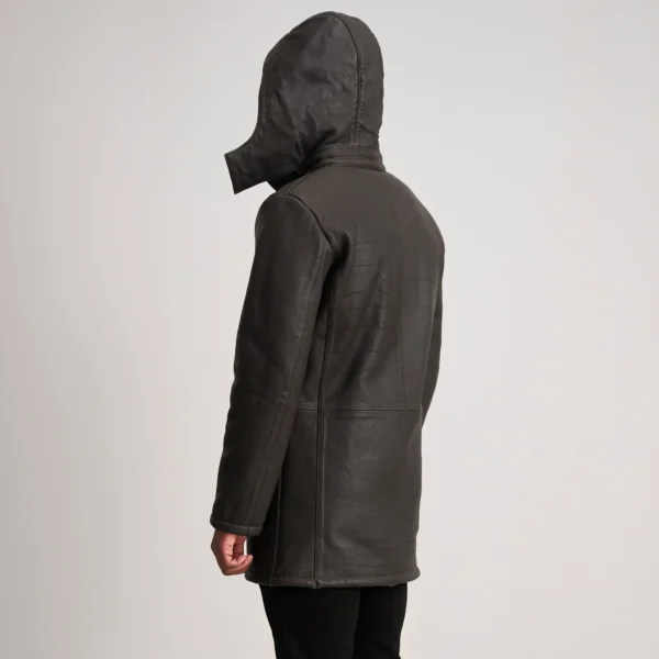 Men's Nolan Tumbled Brown Leather Duffle Coat Tilted Back