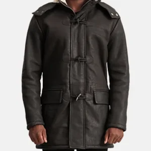Men's Nolan Tumbled Brown Leather Duffle Coat Video Thumbnail