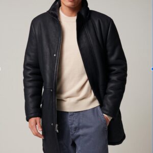 Men's Nolan Tumbled Brown Leather Duffle Coat Side Pose
