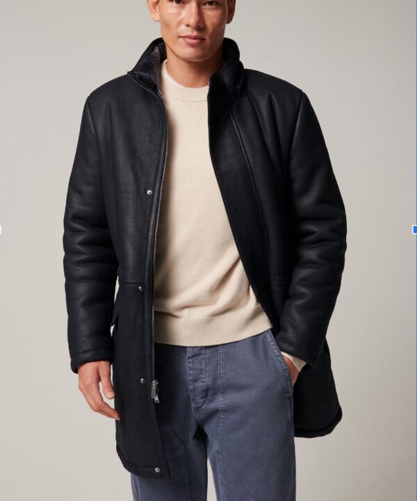 Men's Nolan Tumbled Brown Leather Duffle Coat Side Pose